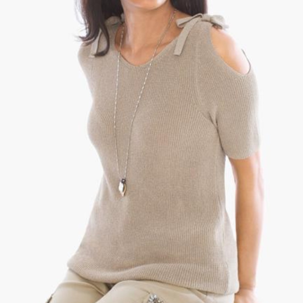 Chico’s Shine Mix Shoulder-Tie Pullover Sweater Golden Size 1